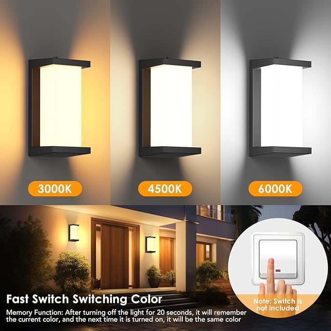 Dusk to Dawn Outdoor Wall Lamp Porch Lights,3 Color Modern Exterior Lighting Fixtures,Outdoor Waterproof for Front Porch Light,LED Wall Mount Sensor Outside Lights for House,Garage,Backyard