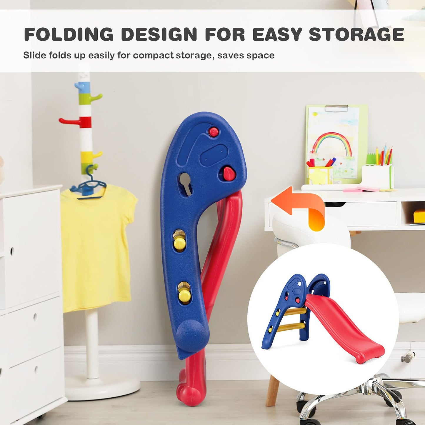 Baby Joy Folding Slide, Indoor First Slide Plastic Play Slide Climber Kids (Ellipse Rail)