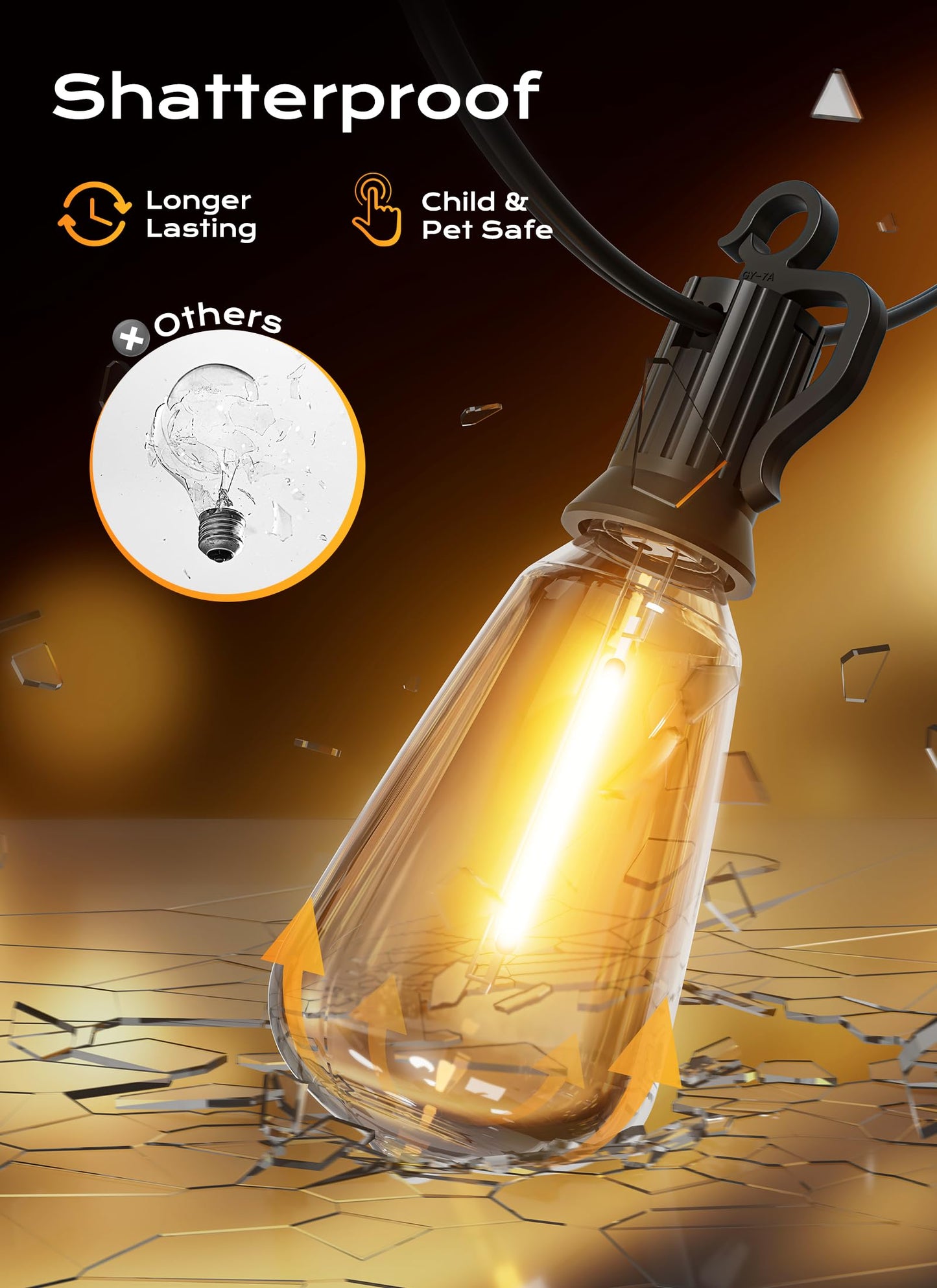 Brightown Outdoor String Lights, 50FT 25+2 LED ST38 LED Patio Lights Shatterproof, Dimmable IP65 Waterproof Connectable Hanging Outdoor Light for Backyard, Porch, Deck, Balcony