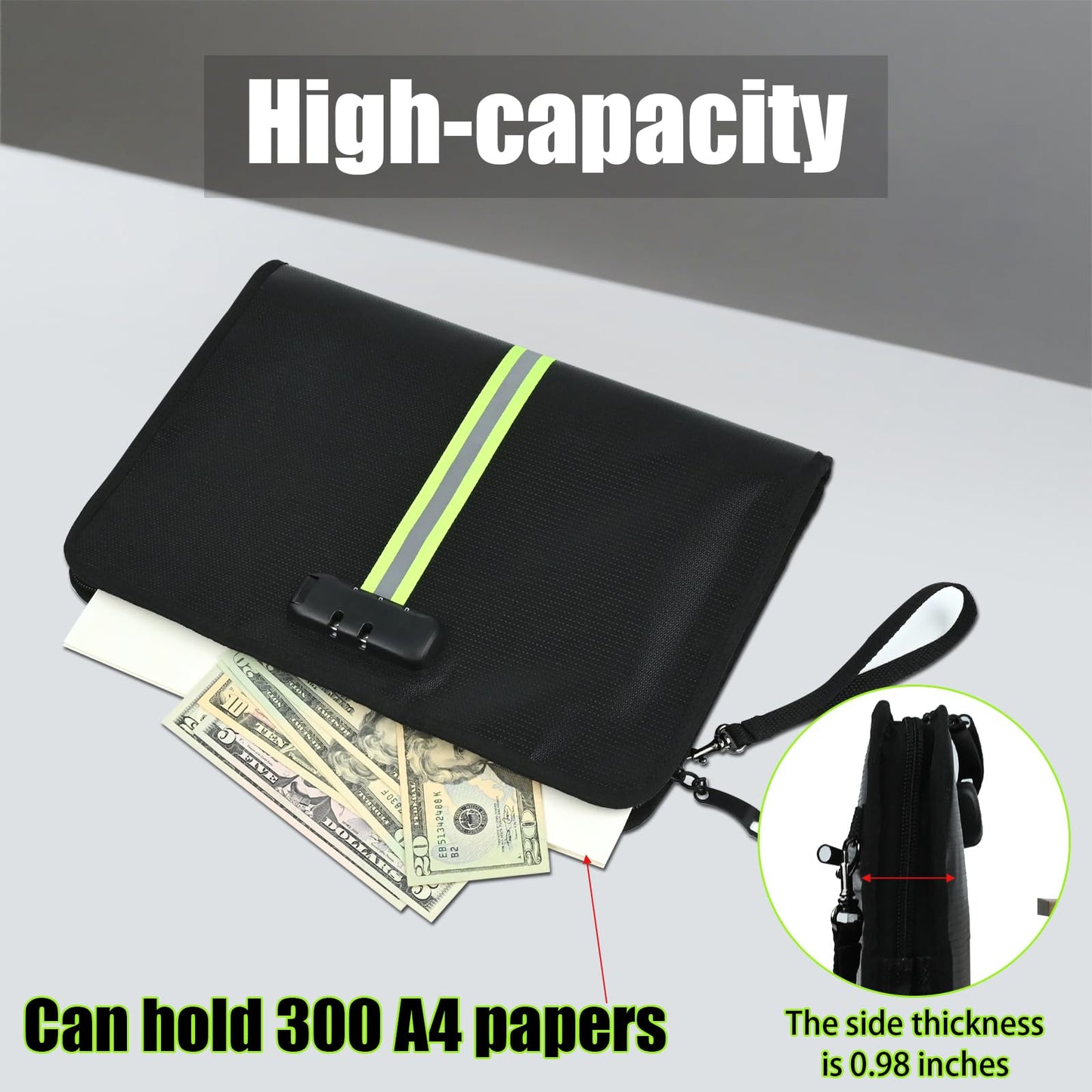 5200℉ Fireproof Waterproof Document Bag (34x24x2.8cm), Safe Fireproof Money Bag with Digital Combination Lock for Documents,Passports,Cash,Valuables