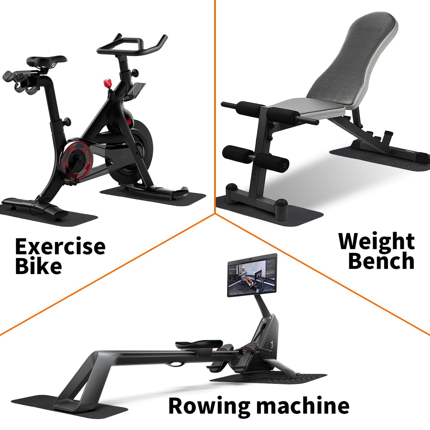 2-Pack Bike & Rowing Machine Mat for Carpet & Hardwood Floors, Compatible with Peloton/Yosuda, Anti-Slip Floor Protector Pad, Noise & Vibration Dampening