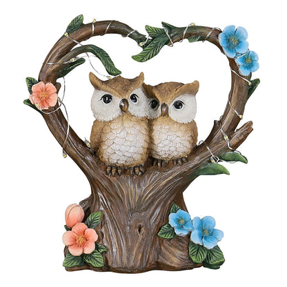 FLJZCZM Owl Statue with Solar Lights Outdoor Decor, Resin Owls Figurines for Garden Patio Lawn Decorations, Christmas Birthday Gifts for Women Friends (7.6Inches)