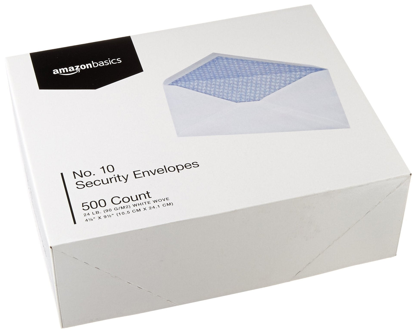 Amazon Basics #10 Security Tinted Business Envelopes for Documents and Invoices, Quality Seal, 4-1/8" x 9-1/2", White, Pack of 500