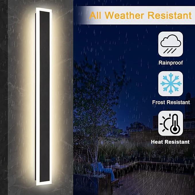2Pack-71INCH Long Outdoor LED Wall Lights,55W Waterproof IP65 Warm White 120V LED Wall Mount Light Fixture Acrylic Black Exterior Wall Lights for House Courtyard Balcony Porch