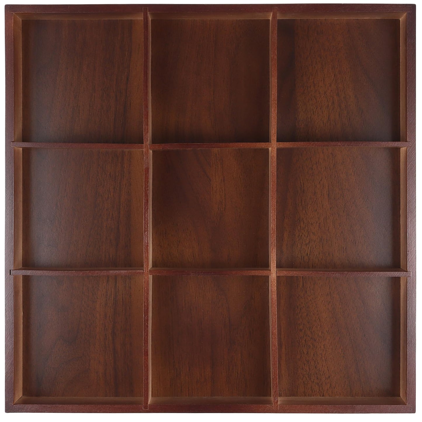 FUNSUEI 2 PCS Multi Compartment Wooden Tray, Divided Wooden Tray, Bamboo Serving Tray with 9 Sections, Wood Divided Snack Tray Storage Box for Appetizers, Jewelry, 12 x 12 x 1.85 Inch