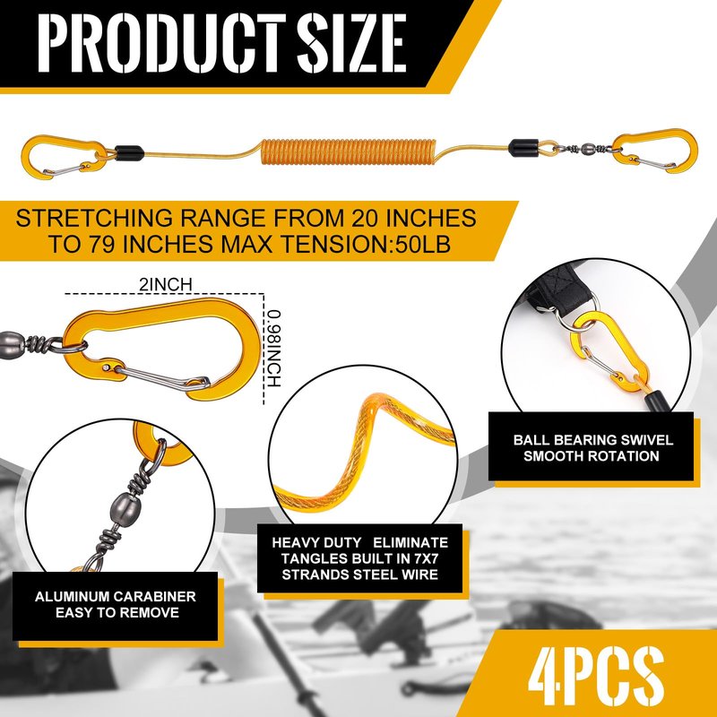 Gejoy 8 Pcs Kayak Paddle Leash Heavy Duty Retractable Coiled Lanyard Pole Tether Straps for Kayaking Boating Canoeing Fishing Pole Rod Board Fishing Accessories