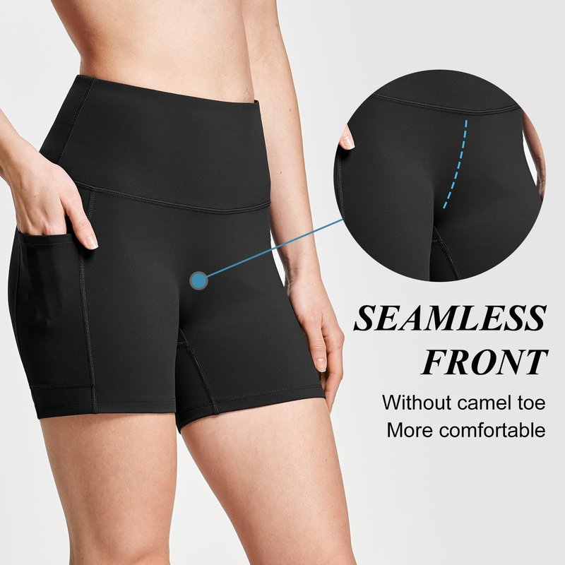baleaf Biker Shorts Women Yoga Gym Workout Spandex Running Volleyball Tummy Control Compression with Pockets Soft 5" Black M