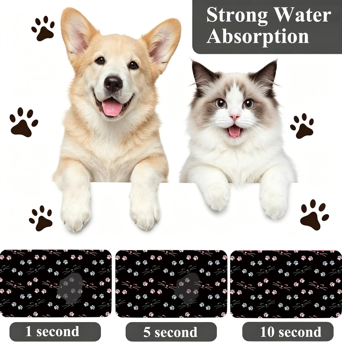 Patterned Cat & Dog Bowl Mat for Food and Water, 12"×20" Quick Dry Absorbent Pet Feeding Mat, Eco-Friendly Dog Placemat
