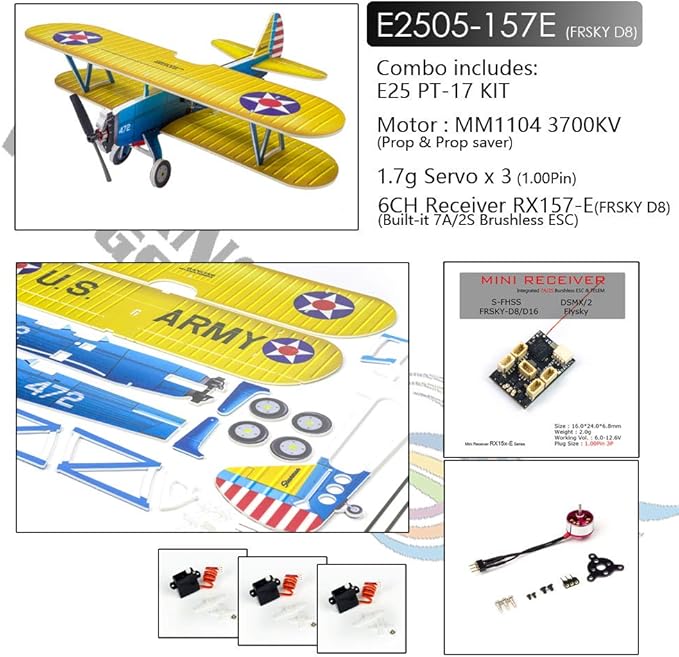 4CH Micro 450mm RC Foamy Indoor Outdoor Biplane Stearman PT-17 Kaydet (E2505-157E)