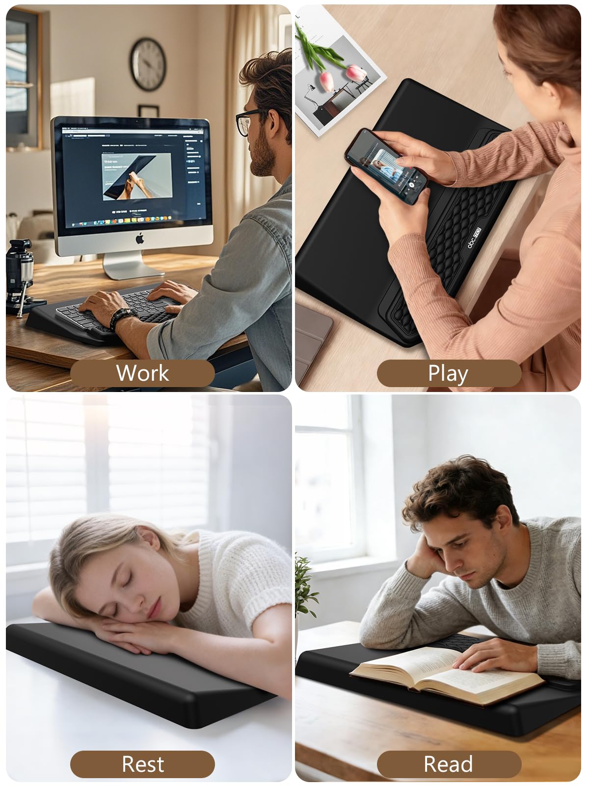 2-in-1 Ergonomic Keyboard Stand with Wrist Rest, Comfy Keyboard Riser Holder with Massage Design, Black
