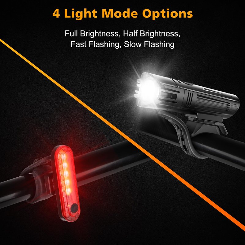 Ascher Ultra Bright USB Rechargeable Bike Light Set, Powerful Bicycle Front Headlight and Back Taillight, 4 Light Modes, Easy to Install for Men Women Road Mountain Cycling Black