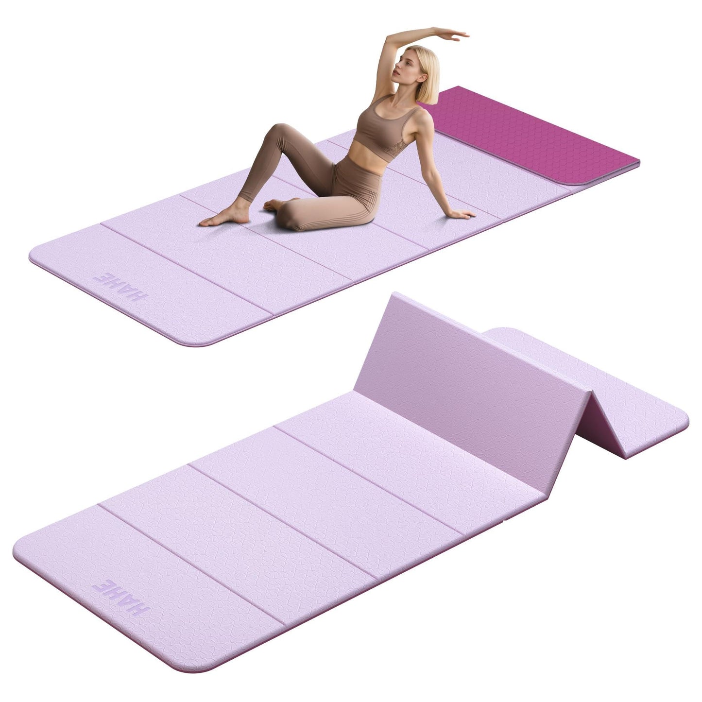 HAHE 7-Fold Design Extra Thick Yoga Mat 72"L x 24"W x 0.47",TPE Fitness Exercise Mats, Non-Slip Foldable Yoga Mat, High Density, Portable for Men & Women, Yoga, Pilates, Home Gym (Deep Pink & Light Pink)