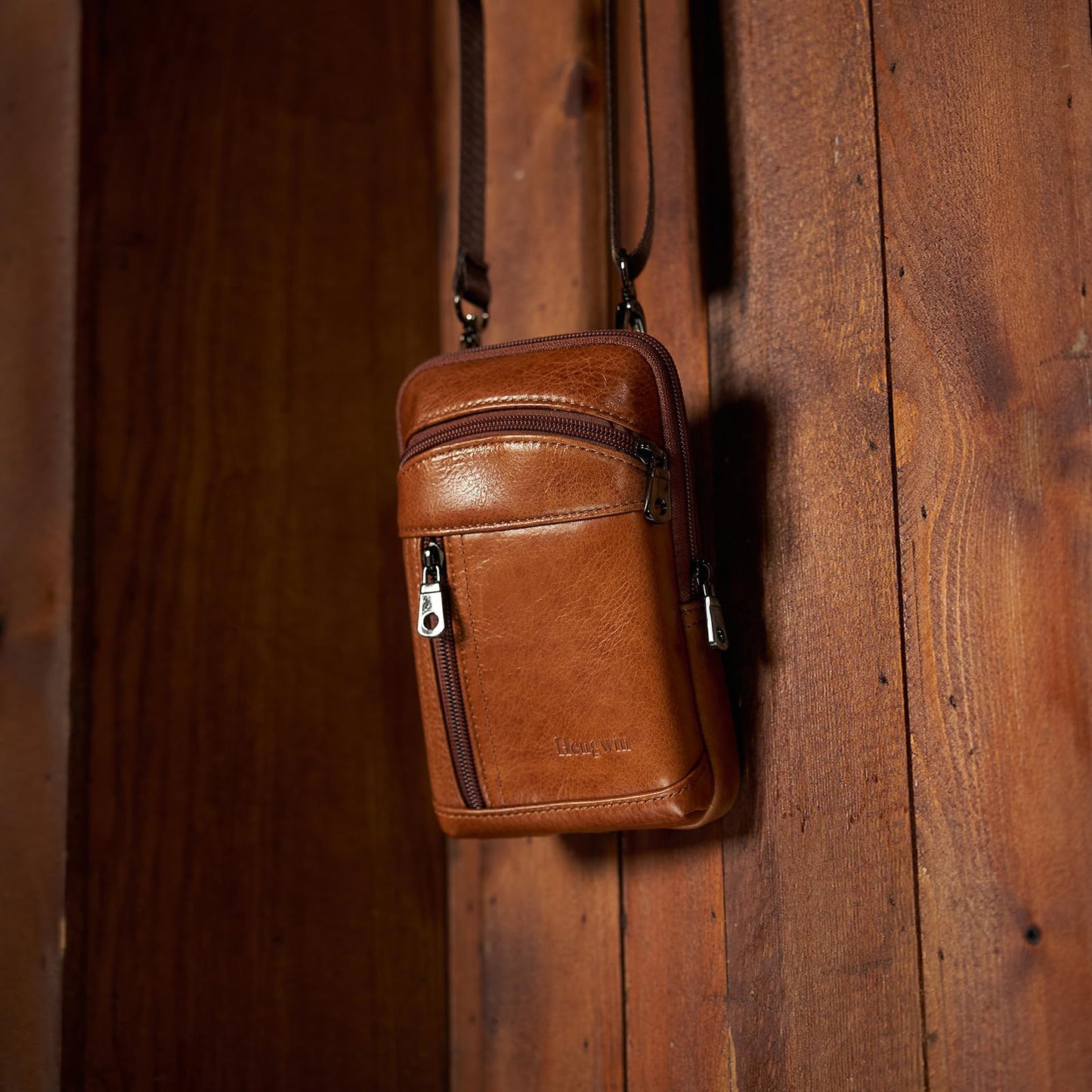 Hengwin Leather Phone Holster Fits for iPhone 16 15 14 13 12 11 Pro Max Samsung Galaxy S25 Ultra S24 Ultra S23+ A15 Wallet Case with Belt Clip Pouch Crossbody Cell Phone Purse Men Shoulder Bag (Brown)