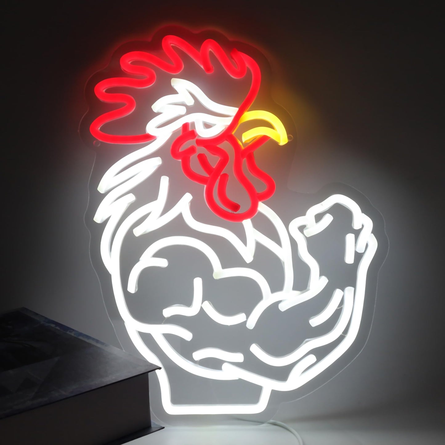 Muscular Rooster Gym Neon Sign for Home Gym Decor, Bodybuilding Funny Chicken Led Neon Light for Workout Trainer Room, Farmhouse,Bold Gifts for Game Rooms, and Man Caves