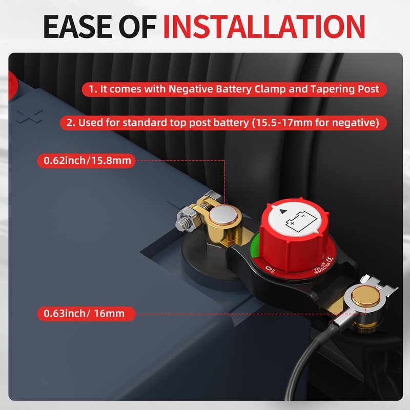 Joinfworld Top Post Battery Disconnect Switch 12V-48V Battery Kill Switch Negative On/Off Battery Switch for Cars, Vehicles, RVs and Boats