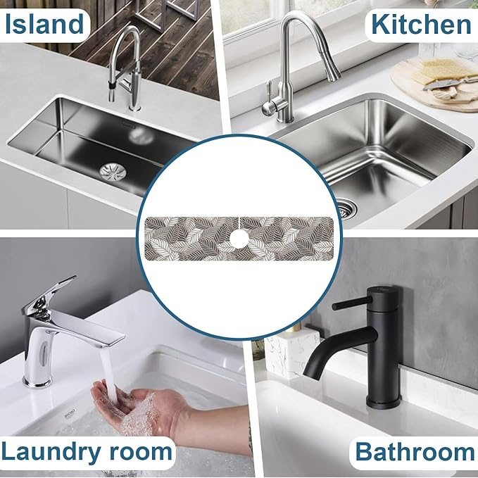 Embossed Leaf Texture Sink Faucet Absorbing Mat Grey Leaf Super Absorbent Fast
