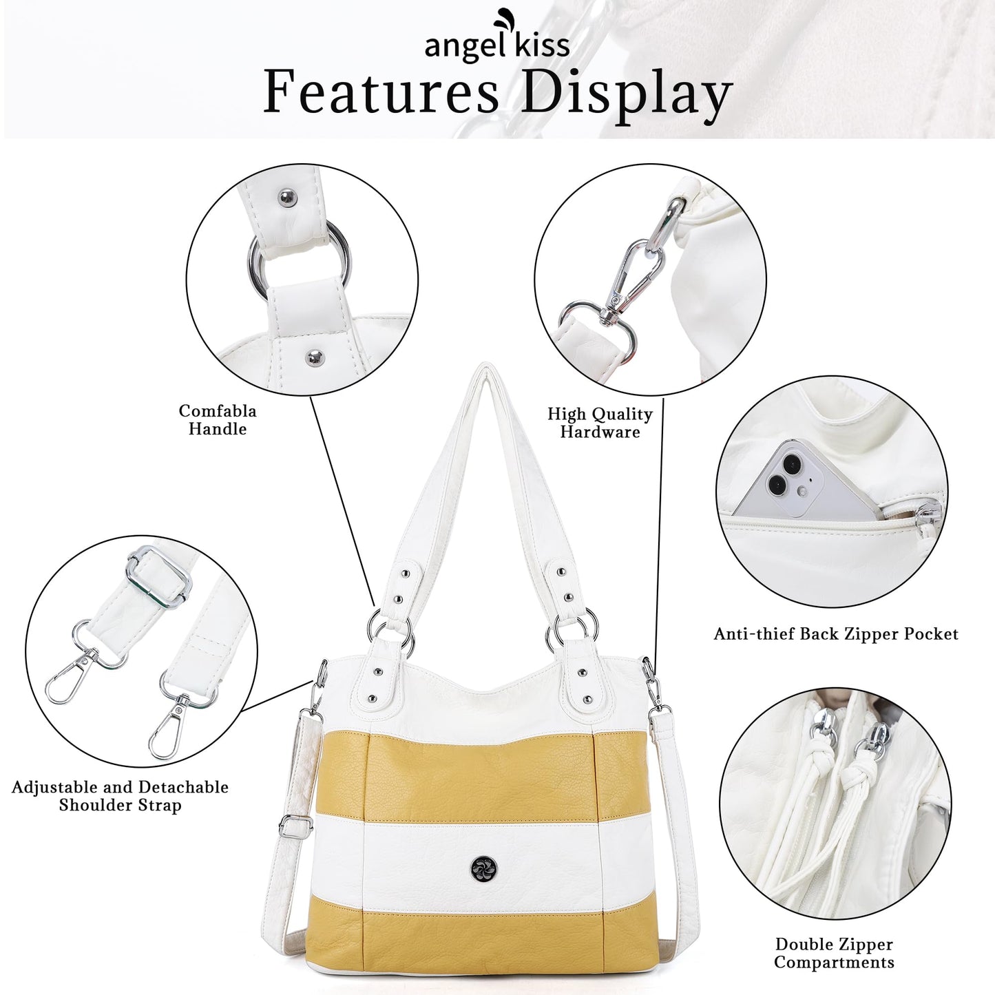 Angel Kiss Hobo Purses for Women Multi-Color Striped Lattice Cross Body Shoulder Purse Bag Tote Handbag