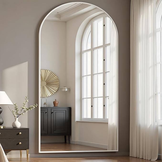 Arched Floor Mirror, 76 "x 34" Full Length Mirror Wall Mirrors Hanging or Leaning Arched-Top Full Body Mirrors with Stand for Bedroom, Dressing Room, White