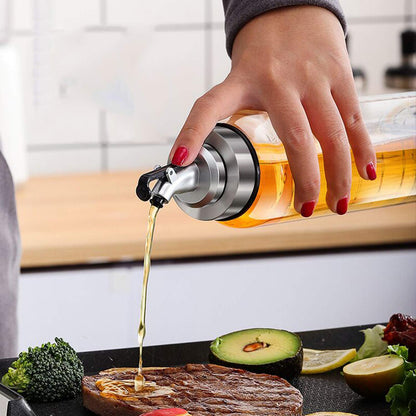 Olive Oil Dispenser Bottle, Liquid Condiment Container, 10 Oz Vinegar Dispensing Cruets With Dripless Capped Spout, Glass Decanter for Kitchen with Degree Scale