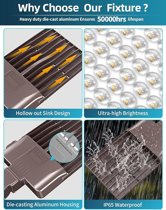 10PCS LED Parking Lot Lights 320W 250W 200W, LED Shoebox Light 5700K 5000K 4500K Arm&Slip Fit Mount, DLC Listed Outdoor Pole Light with Photocell, IP65 Commercial Street Area Flood Lighting 100-277V