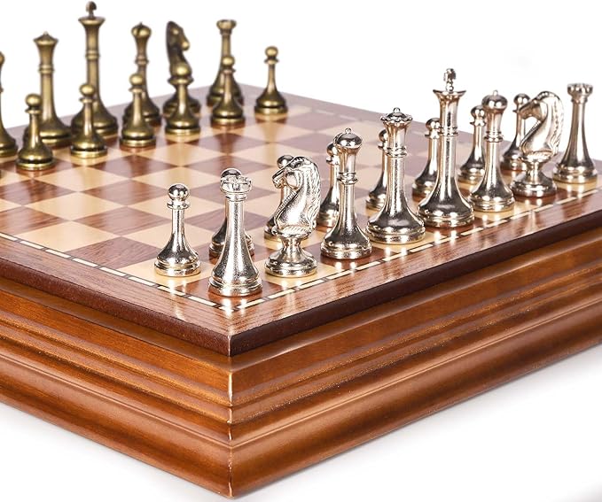 AMEROUS Wooden Chess Board Set with Pieces Storage for Adults Kids 12.5 Inch Chess Set with Metal Pieces Unique Chess Game for Tournament Professional Beginner