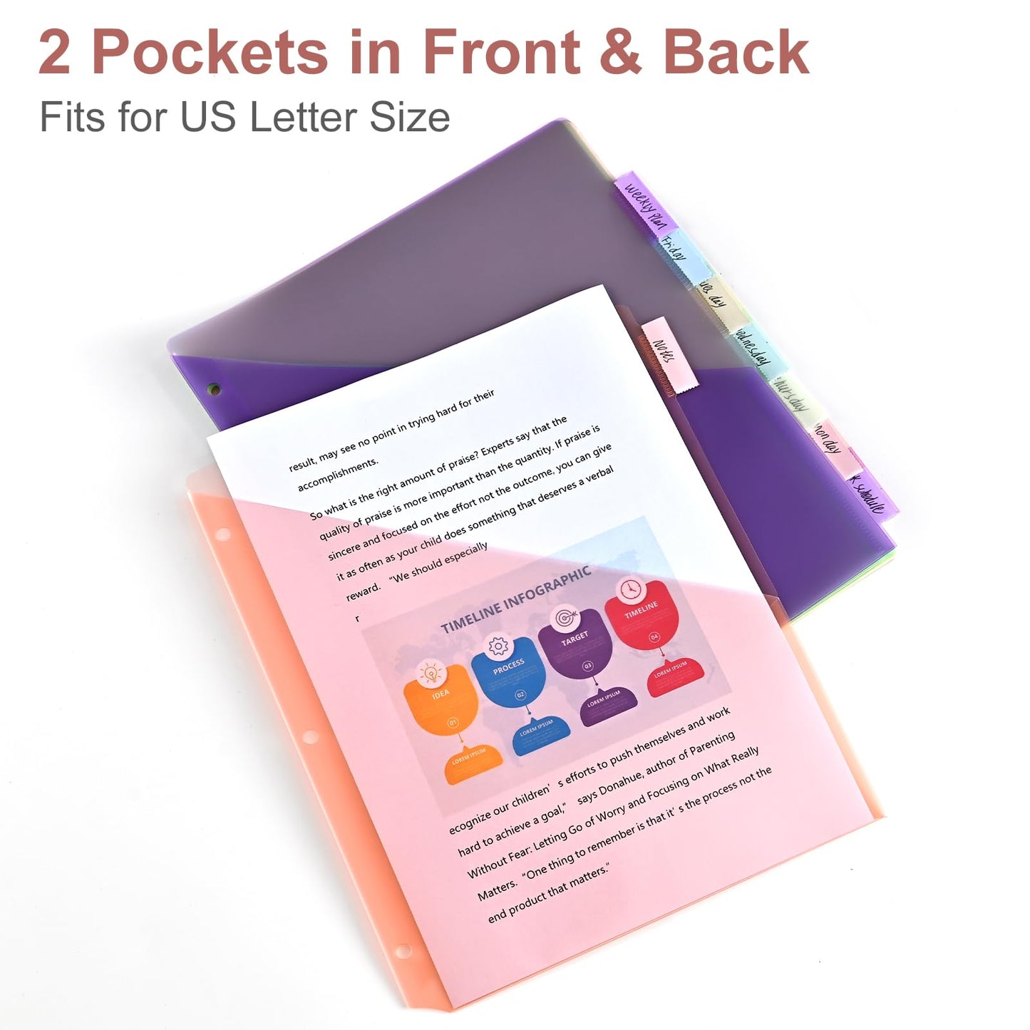 8-Tab Binder Dividers with 2 Pockets, Index Pockets for 3 Ring Binders, 8 Pastel Colors, US Letter Size (2 Packs - 16 Counts)