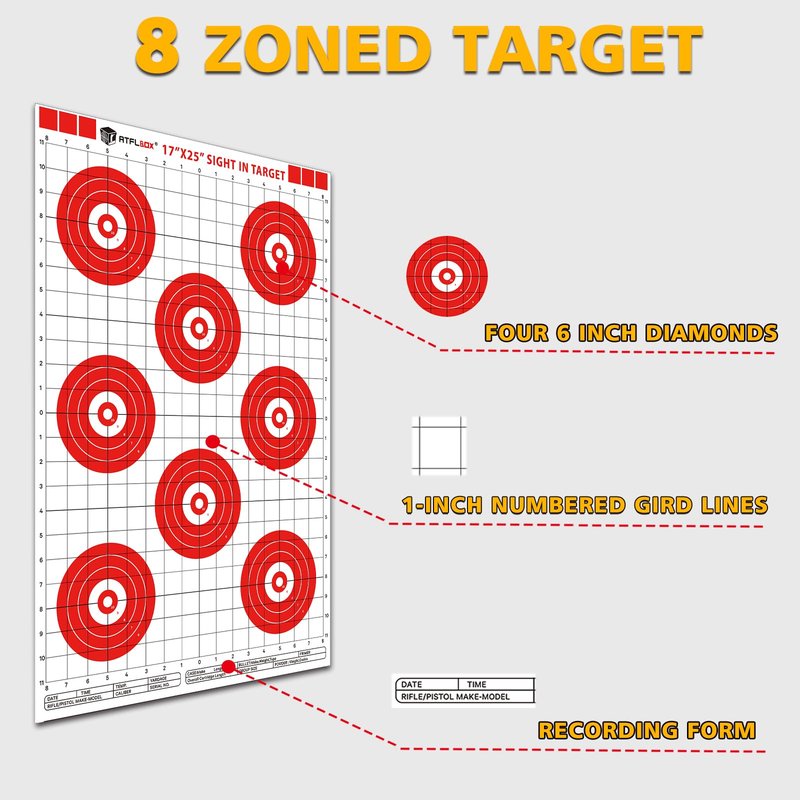 Atflbox Sight in Shooting Range Paper Target, 17X25 Inch Paper Red Bullseye Shooting Targets Suitable for Handgun, Rifle, Pellet Gun, Airgun, BB Guns, Airsoft (25 Pack)