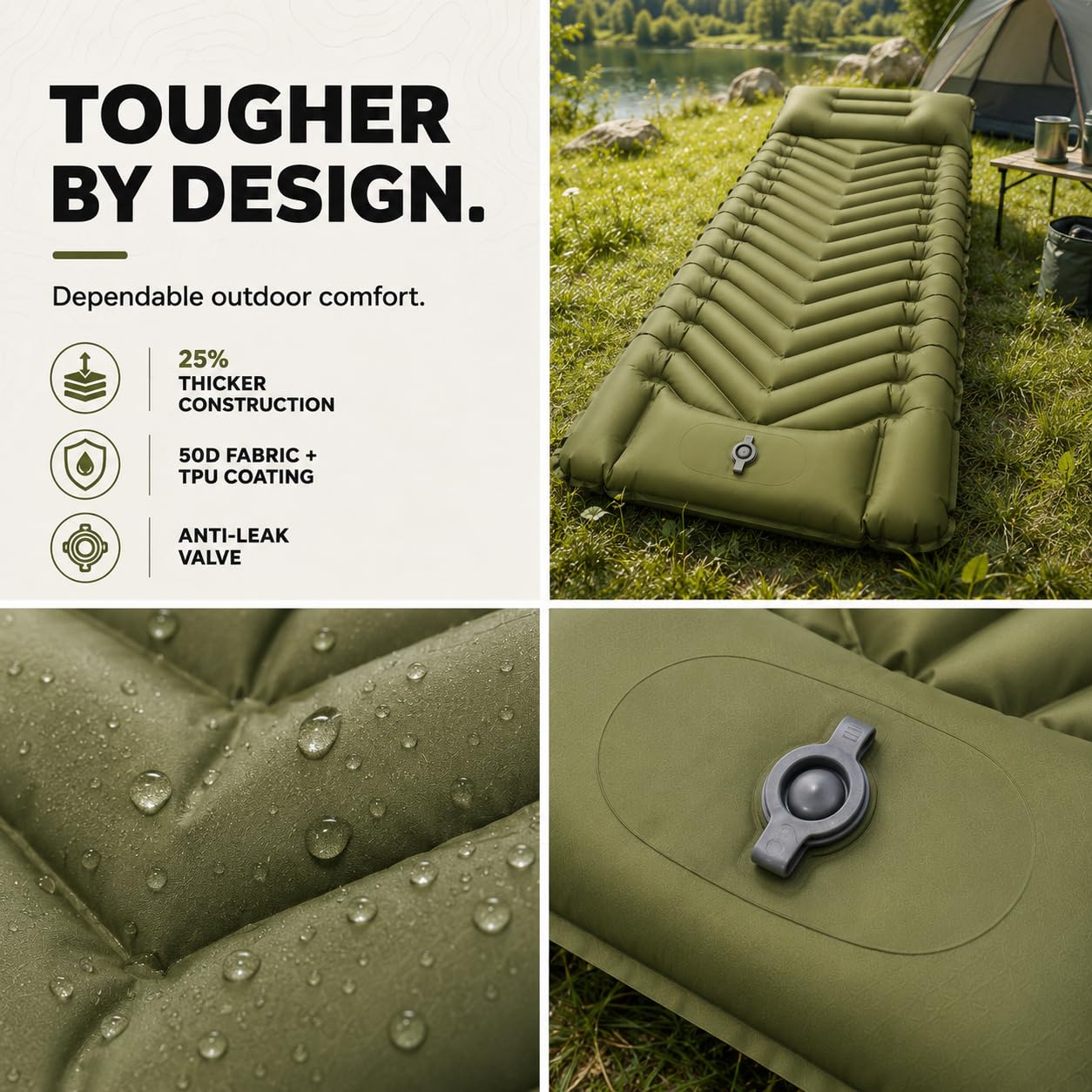 MalloMe Sleeping Pad for Camping, Camping Mattress - Bed for Outdoors Self-Inflating Air Mattress for Backpacking Leak-Resistant Inflatable Travel Mat w/Foot Pump Compact Ultralight Single & Double