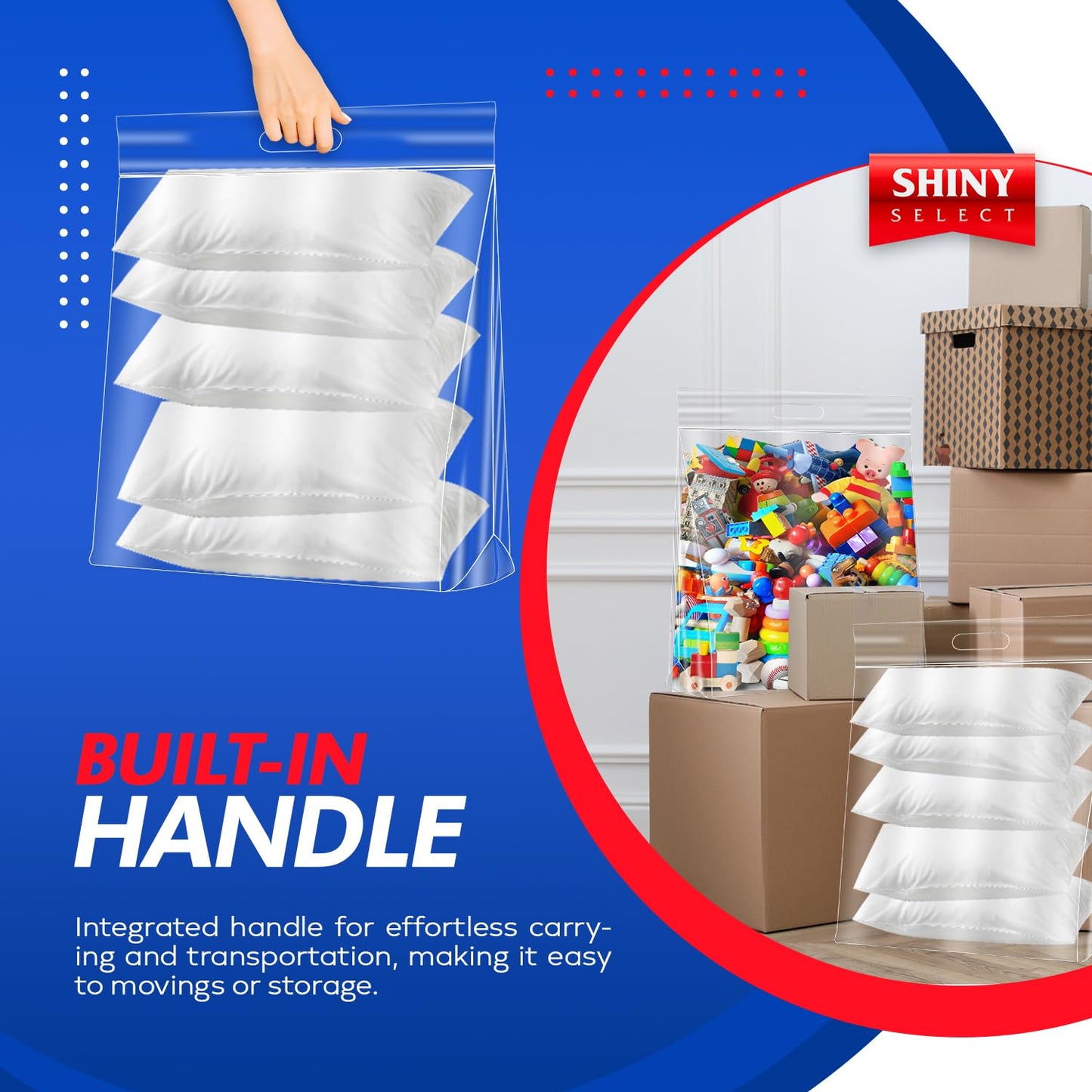 10 Gallon Jumbo Storage Bag With Handle & Resealable Zipper Top Huge Size 24" x 24",12 Clear Big Plastic Bags Extra Large XL, 4 Mil Thick Heavy Duty for Linen, Baby, Sports