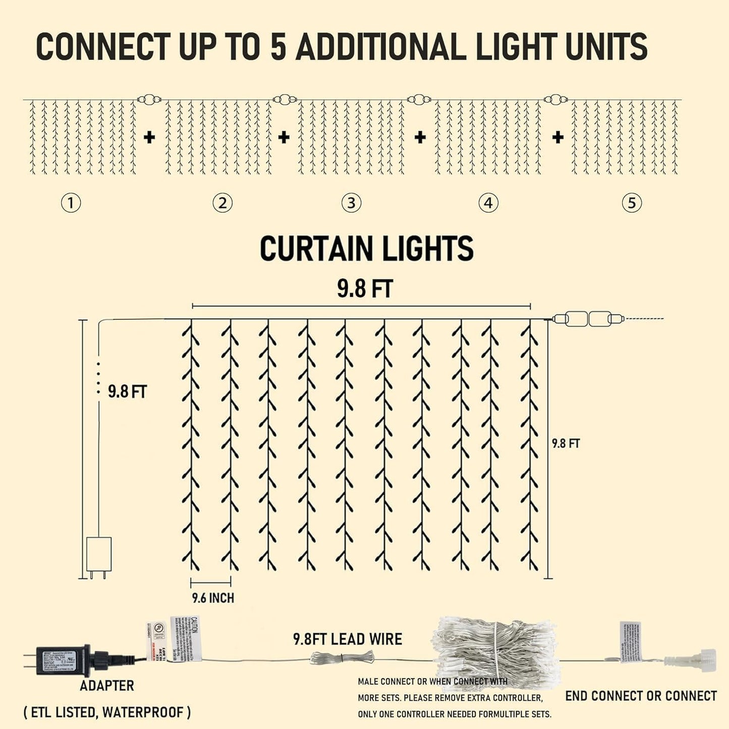 Dazzle Bright 300 LED Curtain Lights, Plug in Fairy Curtain Lights for Bedroom, Christmas Hanging String Lights Outdoor for Window Backdrop Wall Wedding Patio Indoor Dorm Party Decor, Warm White
