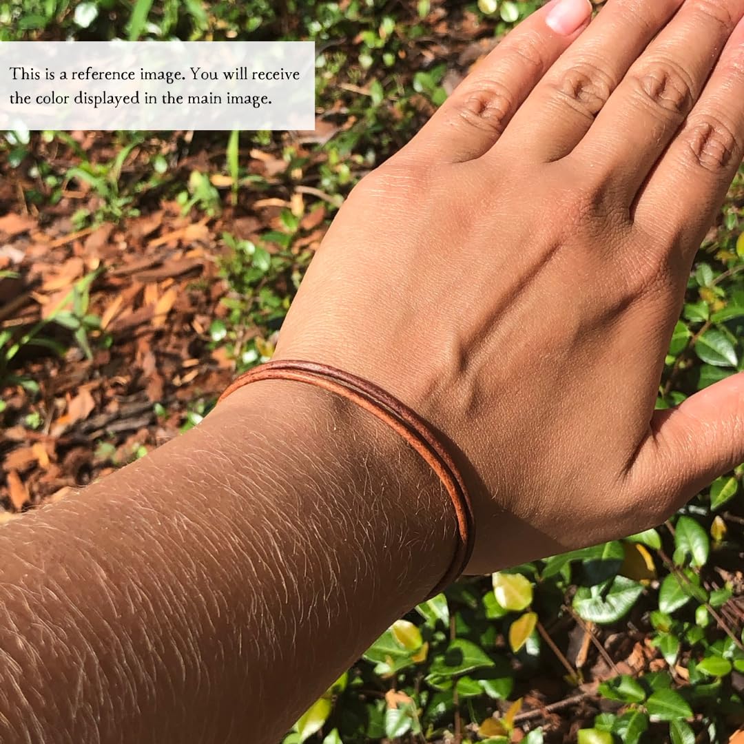 2 mm Men Genuine Leather Bracelet - Handmade Adjustable Cuff, Mens Minimalism Leather Wrap Wristband, Simple Accessories, Premium Leather, Women Gift To Boyfriend, Pulsera Hombre (Antique Brown)