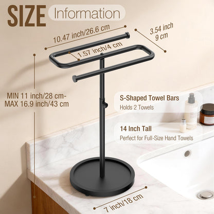 Aetyord Z-Shape Countertop Towel Holder - Height Adjustable for Bathroom/Kitchen/RV | Rustproof Metal & Wood Base Black