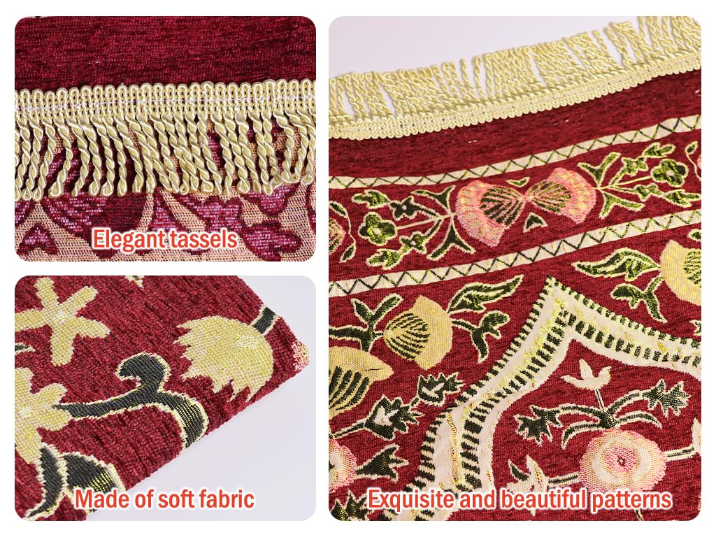 Hitopin Red 2'4" x 3'7" Traditional Floral Low Pile Nylon Prayer Rug, with Elegant Design Bags, Soft, Non-Slip, Water-Resistant, Perfect for Prayer, Ramadan, Eid al Fitr, Gift