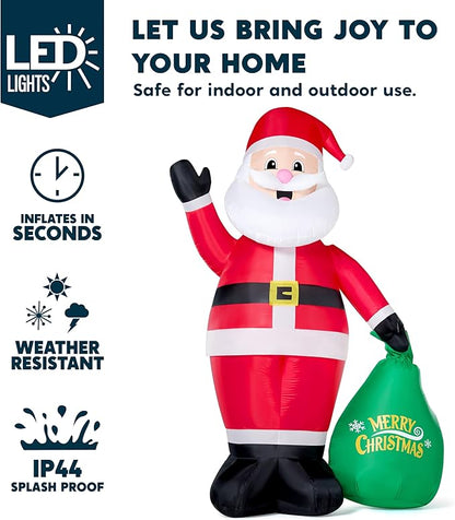 JOYIN 8FT Tall Christmas Inflatable Santa Outdoor Decoration for Yard, Blow Up Santa Decor Holding Gift Bags with Build-in LEDs for Xmas Party Decor Yard Outside Garden Holiday Decoration
