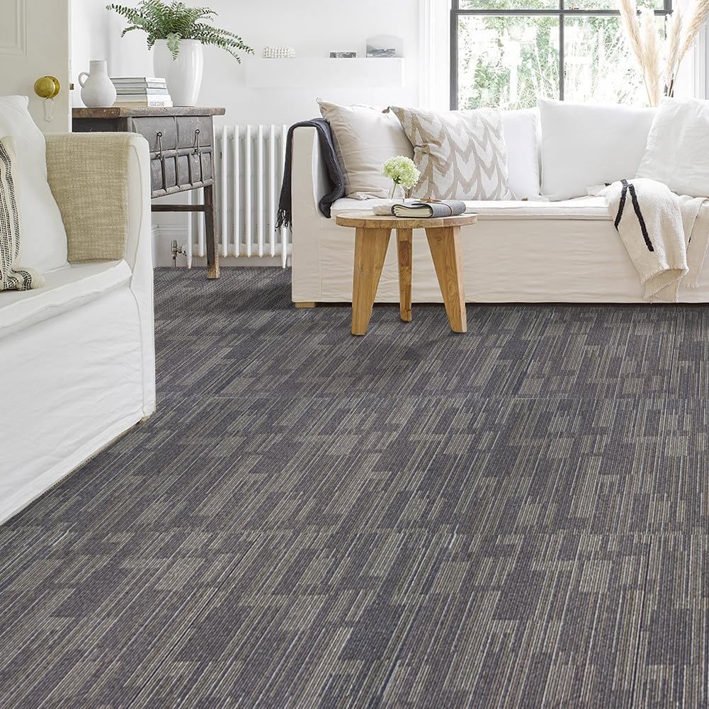 Backontro Commercial Carpet Tiles, 24" x 24" Squares, Non-Slip Soft Square Floor Tile, 18 Pieces/72 sq ft,Easy DIY with Flexlok Tabs for Office, Bedroom, Living Room (1 Box,Brown)