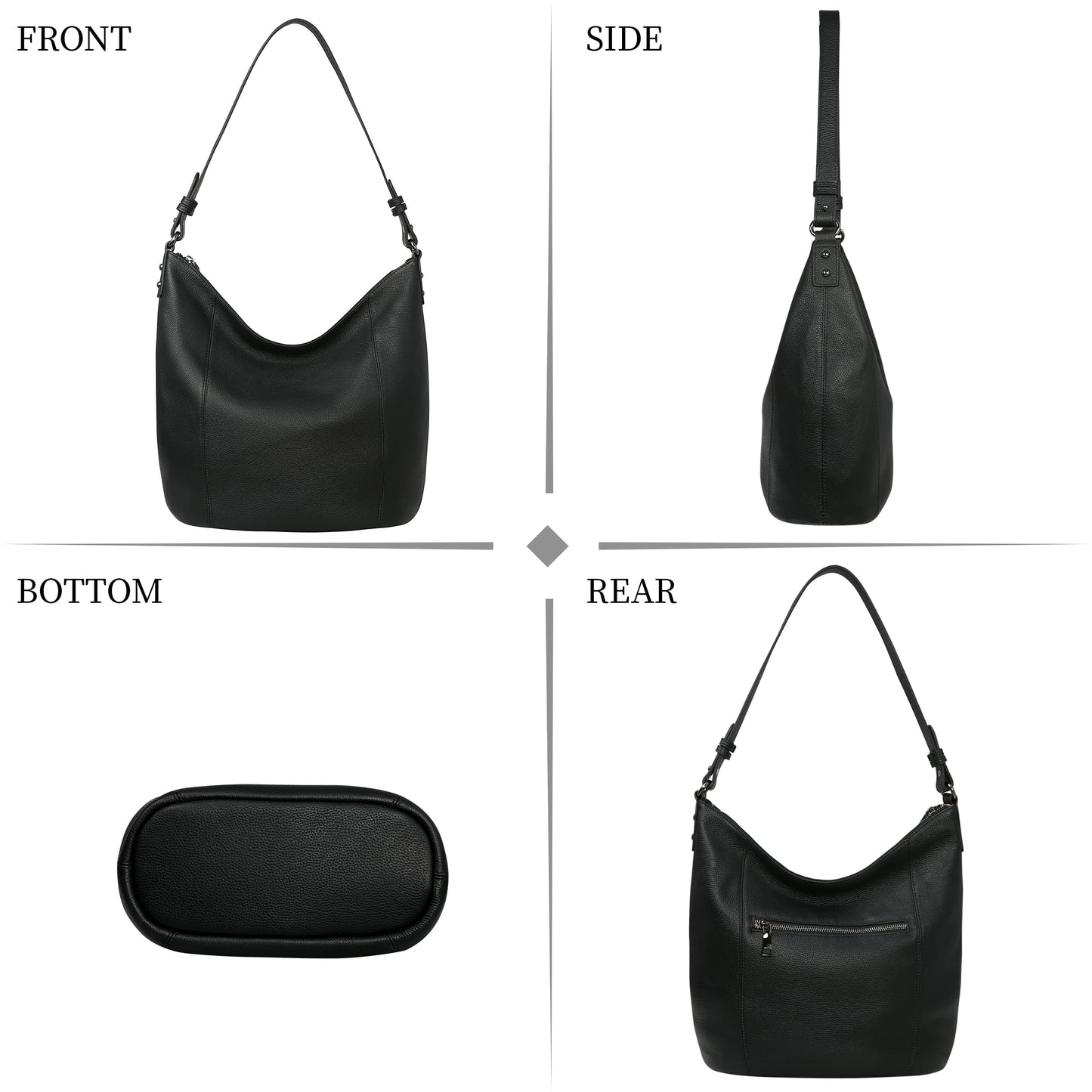Iswee Genuine Leather Hobo Bags for Women Handbags Real Leather Purses Tote Black Slouchy Shoulder Purse Satchel Large Cross Body Bag (Black)