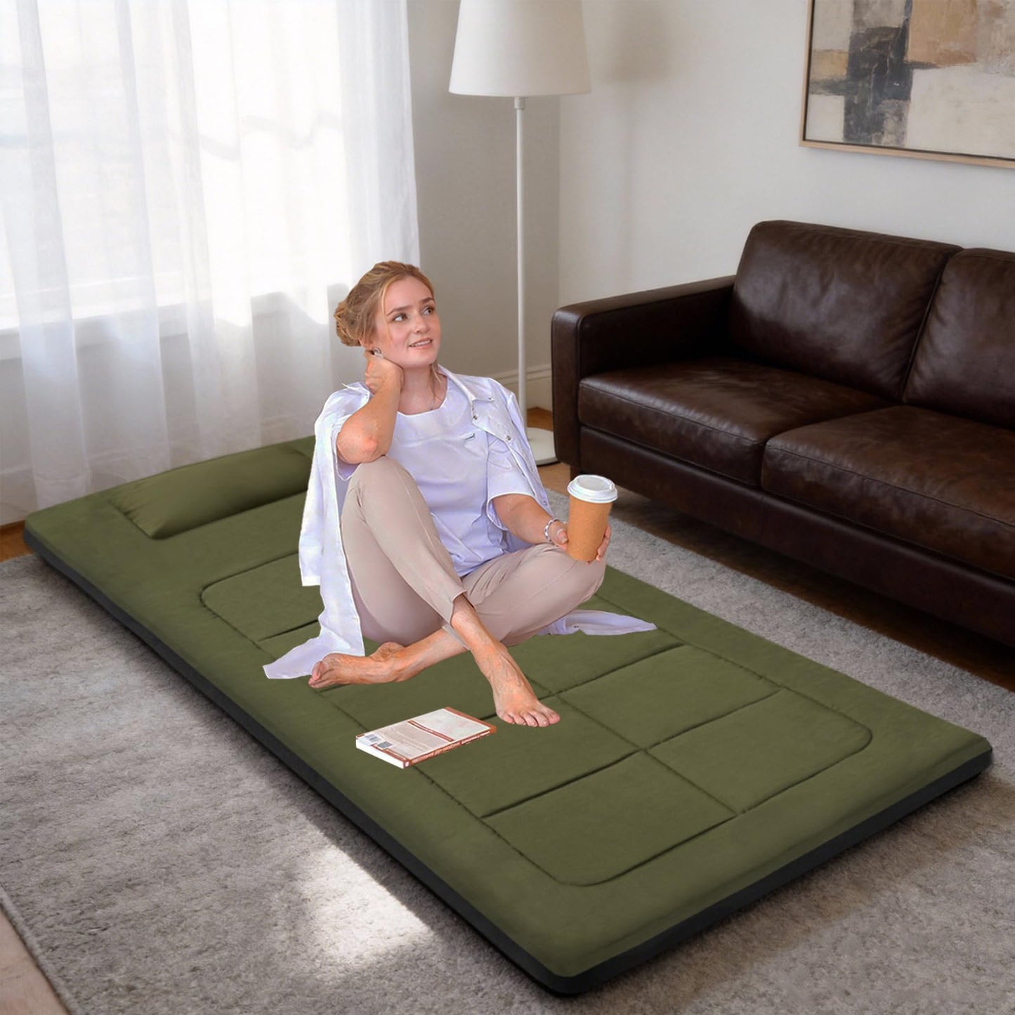 WUENLux Floor Mattress 80 x 36 Inches XXL Portable Foam Sleeping Pad Comfortable Non-Slip Foldable Camping Mattress Lightweight Easy to Storage for Home Outdoor Tent Guest Bed Living Room