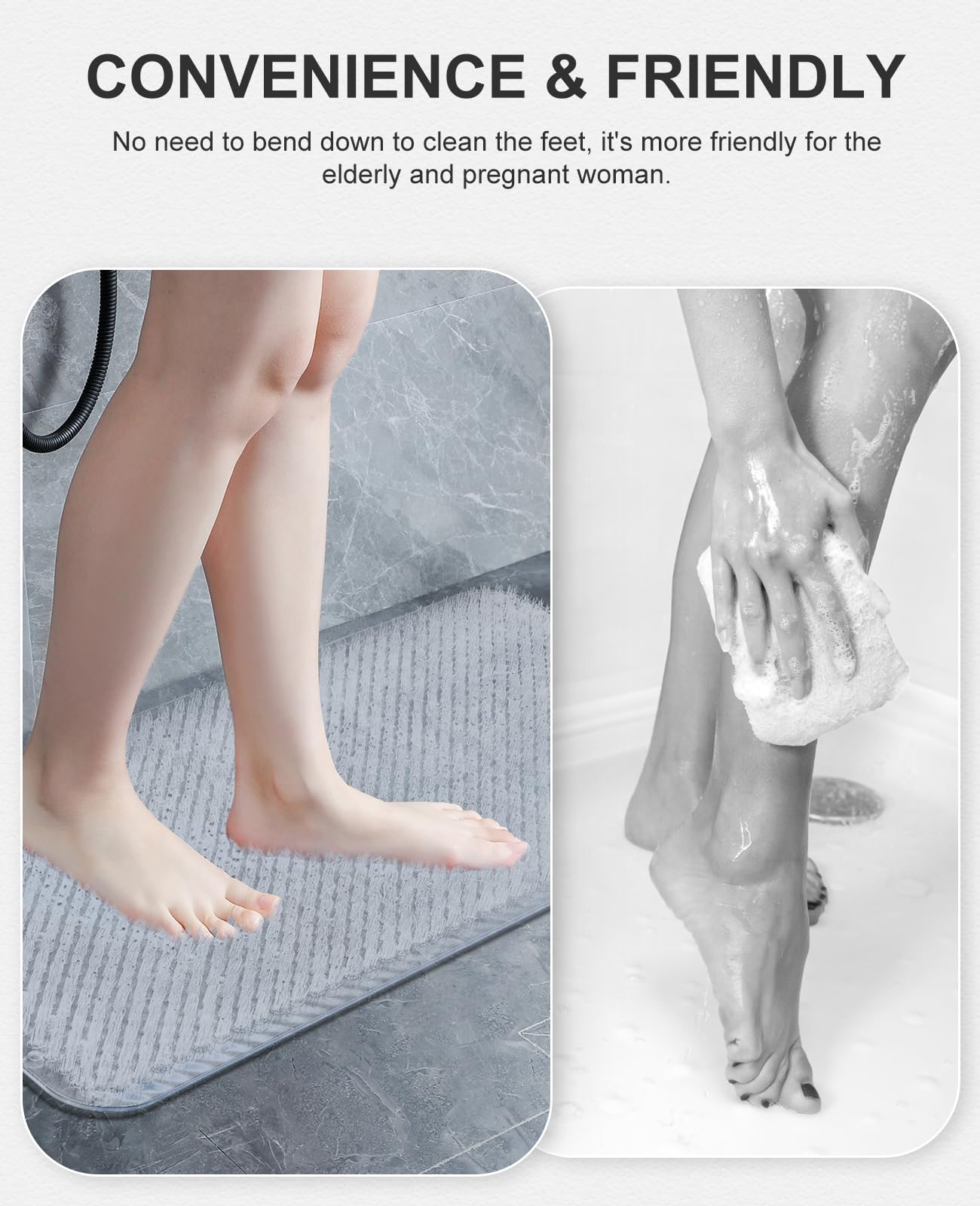 OTHWAY Non Slip Grassy Bathtub Mat : 25.6X13.4 inches Sturdy But Soft Bath Mat_Quick Drain Shower Floor Mat with Soft Bristles for Scrubbing Feet (Clear)