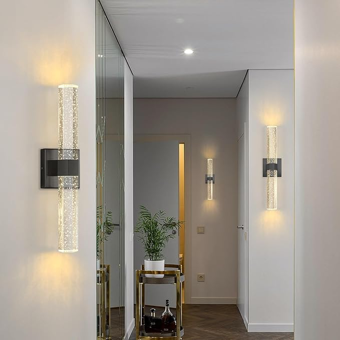Black LED Wall Sconce Lights Warm Light Modern Crystal Wall Lights Vanity Lighting Fixtures Sconces for Bathroom Living Room Bedroom Dining Room Hallway