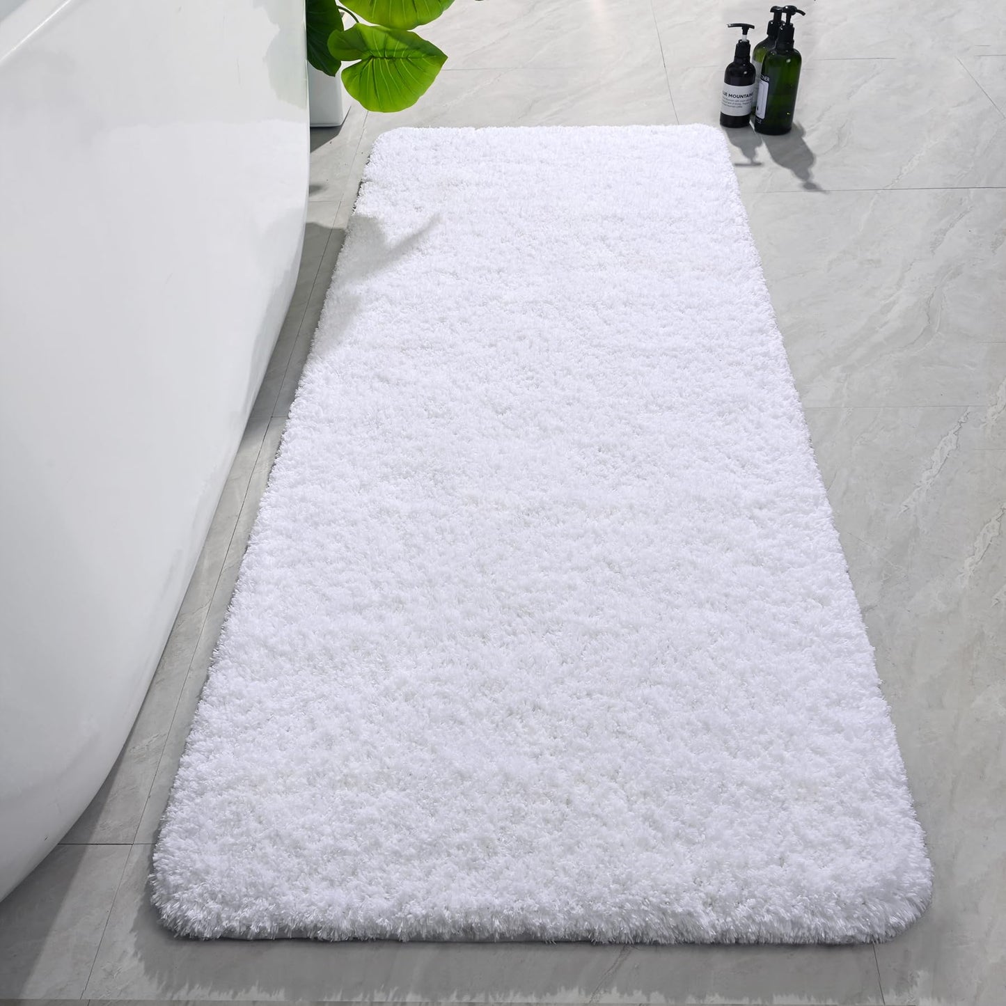 AROGAN Luxury Long Bathroom Runner Rug, 24x60 Inch Thick Soft and Absorbent Non Slip Bath Mat, Rubber Backing Quick Dry Rugs Carpets, Machine Washable Plush Mats for Shower Floor, White