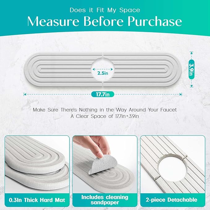 Stone Faucet Mat for Kitchen Sink – Diatomite Fast-Drying Stone Tray, Faucet