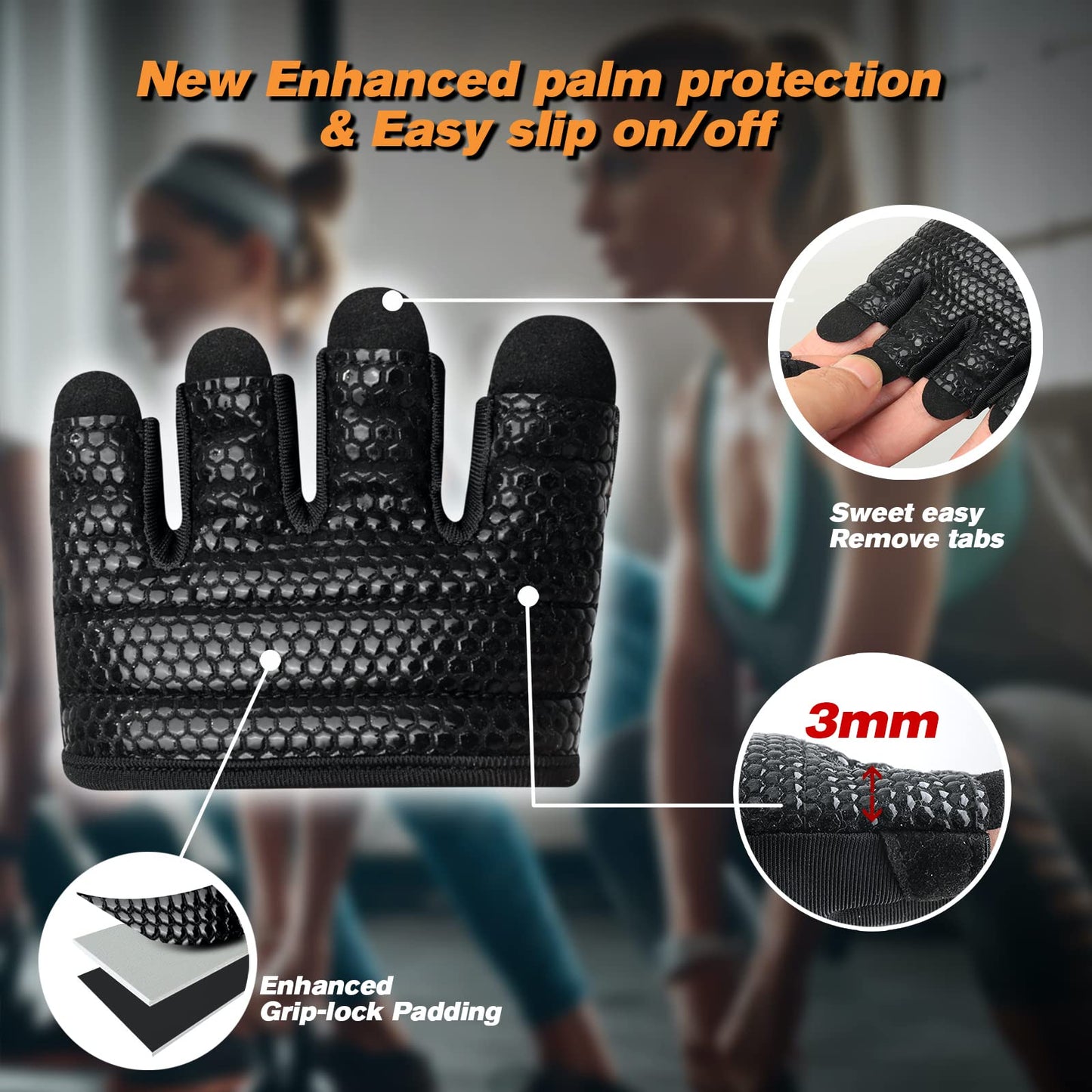 RYMNT Minimal Workout Gloves,Short Micro Weight Lifting Gloves Grip Pads with Full Palm Protection & Extra Grip for Men Women Weightlifting,Gym,Cross Training,Powerlifting,WODs.Black-Small