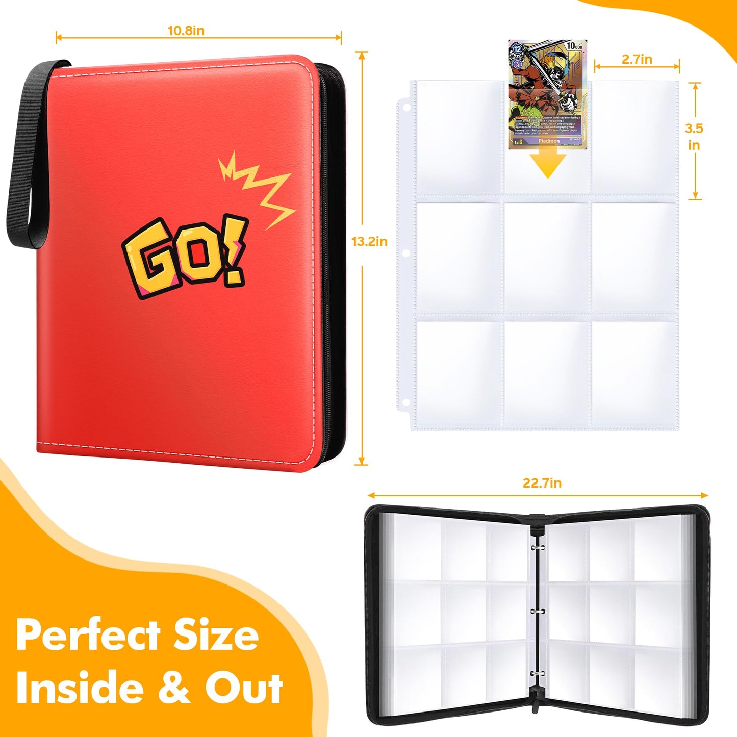 1080-Card Binder – 9-Pocket Trading Card Album with 60 Removable Double-Sided Pages, Water-Resistant PU Leather Zipper Case with Wrist Strap, Fits MTG & Sports Cards