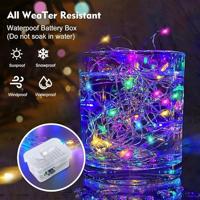 pozzolanas 24 Pack Multi-Colored Fairy Lights Battery Operated 3 Modes 7FT 20 LED Waterproof String Lights Twinkle Silver Wire for Mason Jars Wedding Christmas Halloween Party Decor (24,Multi-Colored)