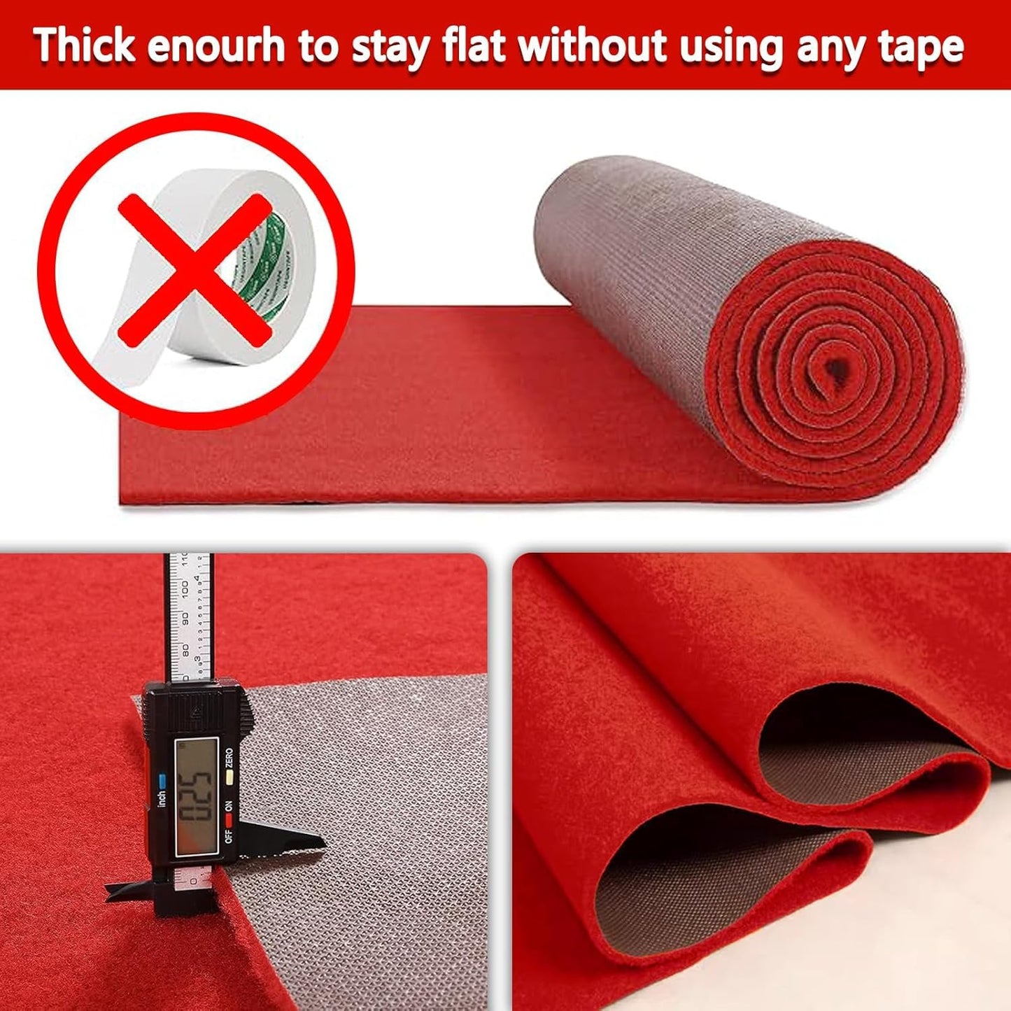 1000 GSM Extra Thick Red Carpet Runner for Partys & Events 3x10ft, Non-Slip Rubber Backed Aisle Runway Rug for Step, Proposal & Wedding Decorations, Hollywood Oscars Runway, (Red, 3x10ft)