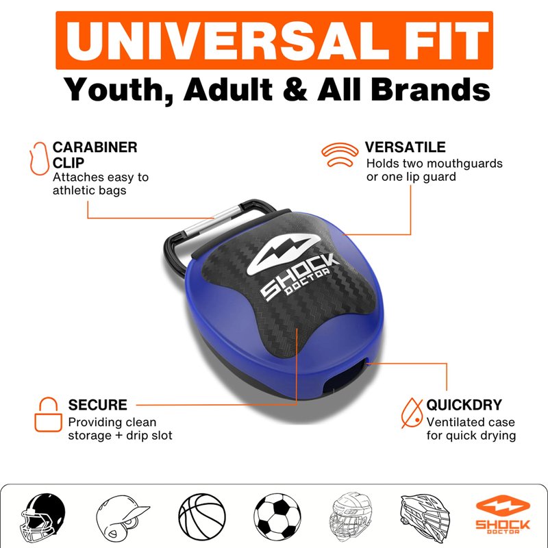 Shock Doctor Mouth Guard Case, Ventilated, Universal Storage for Mouthguard, Adult & Youth Sizes