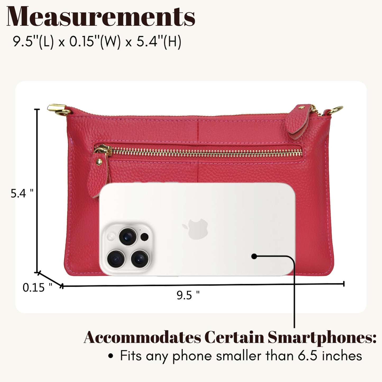 NGIL Women Genuine Leather Crossbody Wristlet, Women's Handbag, Chic Shoulder Bag Small Wristlet Wallet, Golden Accent Zipper (Hot Pink, Medium)