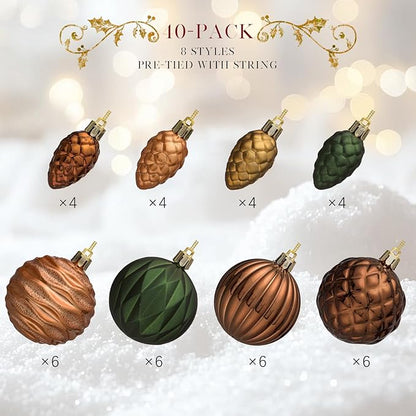 JORNOY Christmas Tree Ornaments - 2.36inch/60mm Shatterproof Ornaments for Christmas Tree Set, Plastic Decorative Hanging Balls Ornaments for Xmas Tree Decorations, 40ct (Earth Tone)