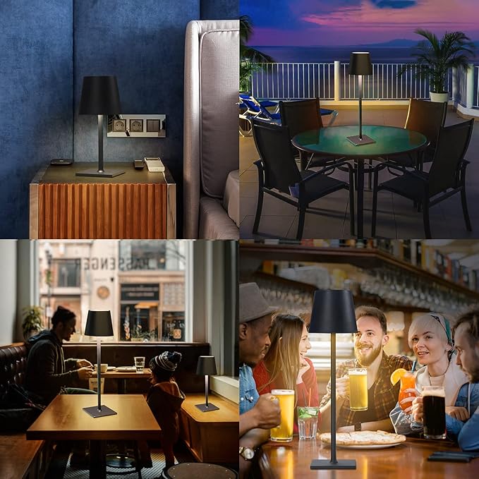 2 Pack Cordless Table Lamps, 3 Colors Stepless Dimming, 5000mAh Rechargeable Battery LED Desk Lamp for Bedroom/Couple Dinner/Desk/Cafe/Dining Room/Terrace