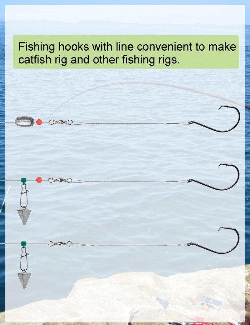 YVUDW Pre-Rigged Fishing Hooks with Steel Wire Leader, Saltwater 30pcs Catfish Octopus Hooks Rig Anti-Bite Stainless Steel Trace Trout Hooks